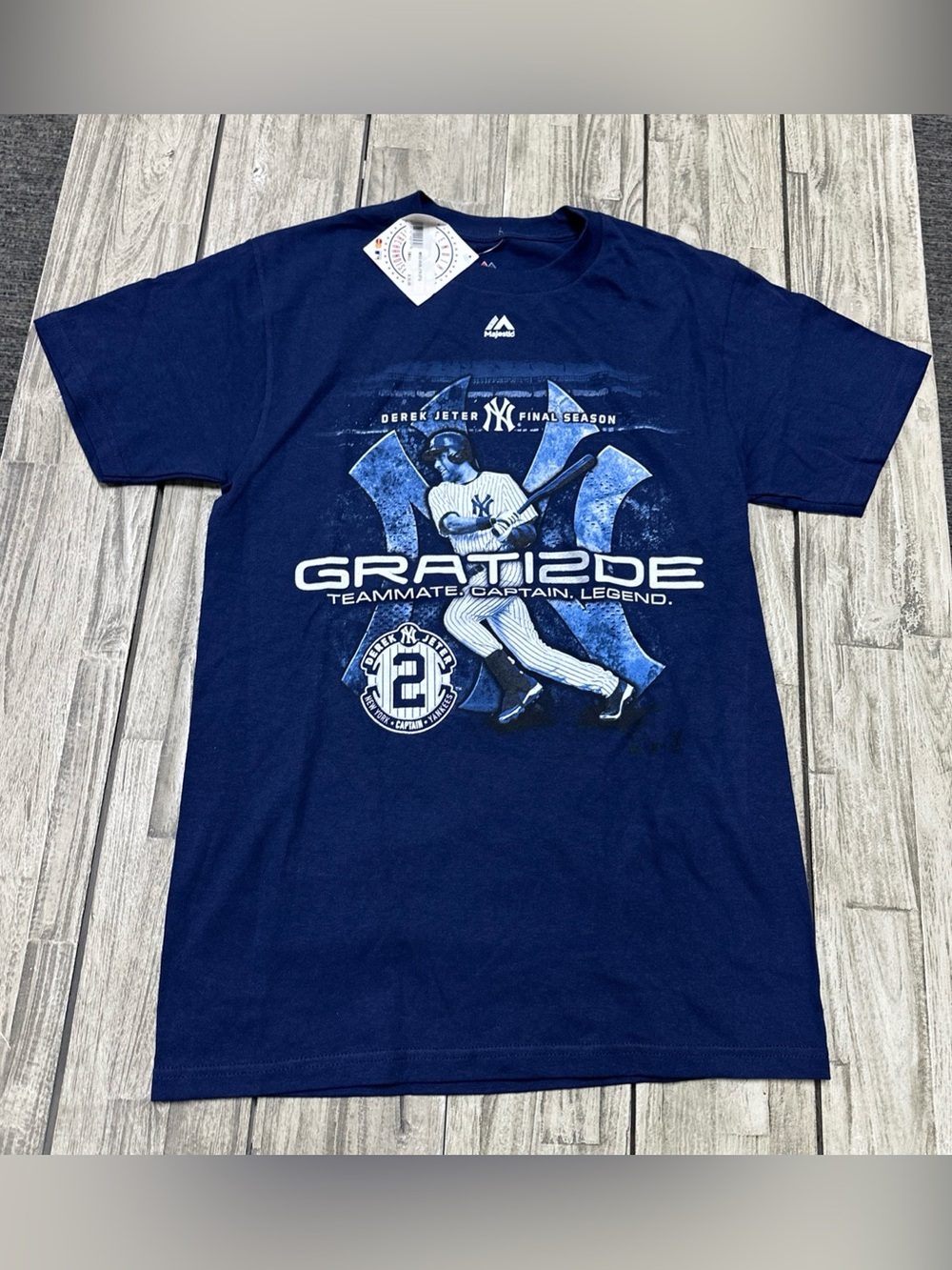 NWT Y2k New York Yankees Derek Jeter Graphic Tee Small Navy Final Season